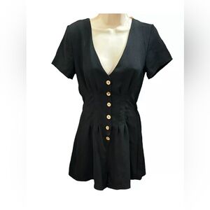 Haute Monde Women's Short Sleeve Button Down Romper SIze LARGE BLACK